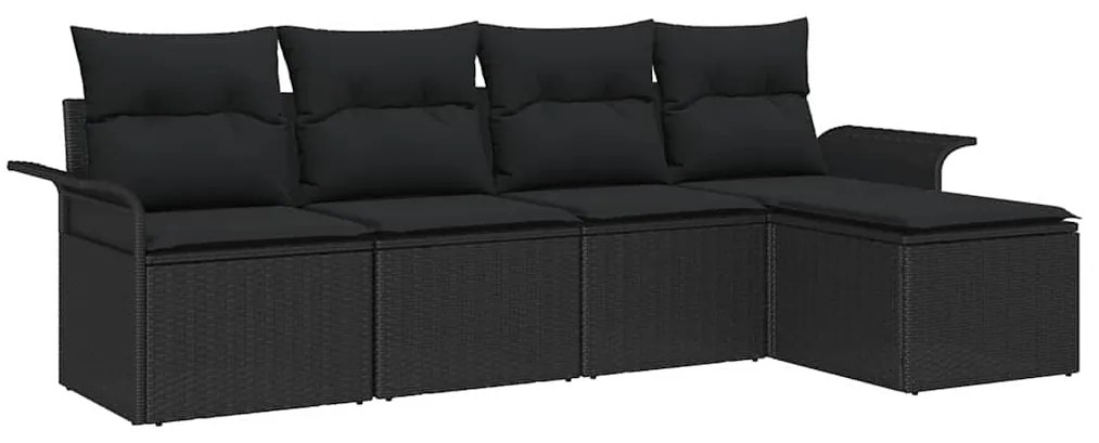 Conjunto de Sofá de Jardim com 5 Peças e Almofadas Pretas em Rattan
