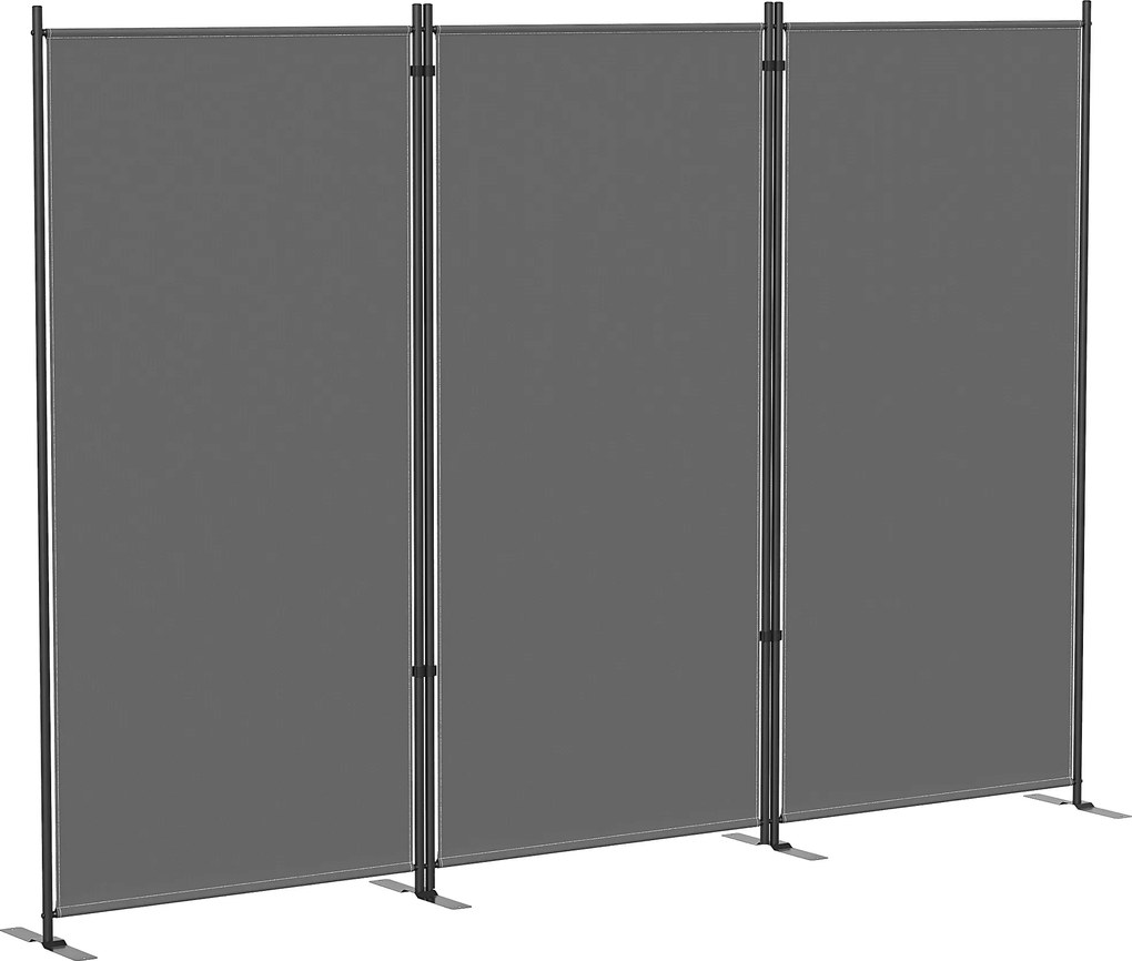 Outsunny Biombo Dobrável de 3 Painéis 260x180 cm Biombo Separador de Ambientes com Estrutura Metálica UPF 30+ Cinza Escuro | Aosom Portugal
