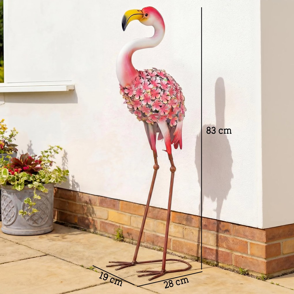 Estátua de Jardim de Flamingo, 28 x 19 x 83 cm, Metal Resistente às Intempéries, Vermelho
