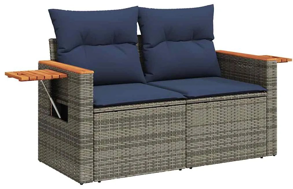 6 pcs conjunto sofás de jardim com almofadões vime cinzento