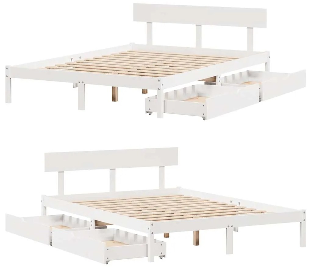 Cama sem colchão 140x200 cm madeira de pinho maciça branco