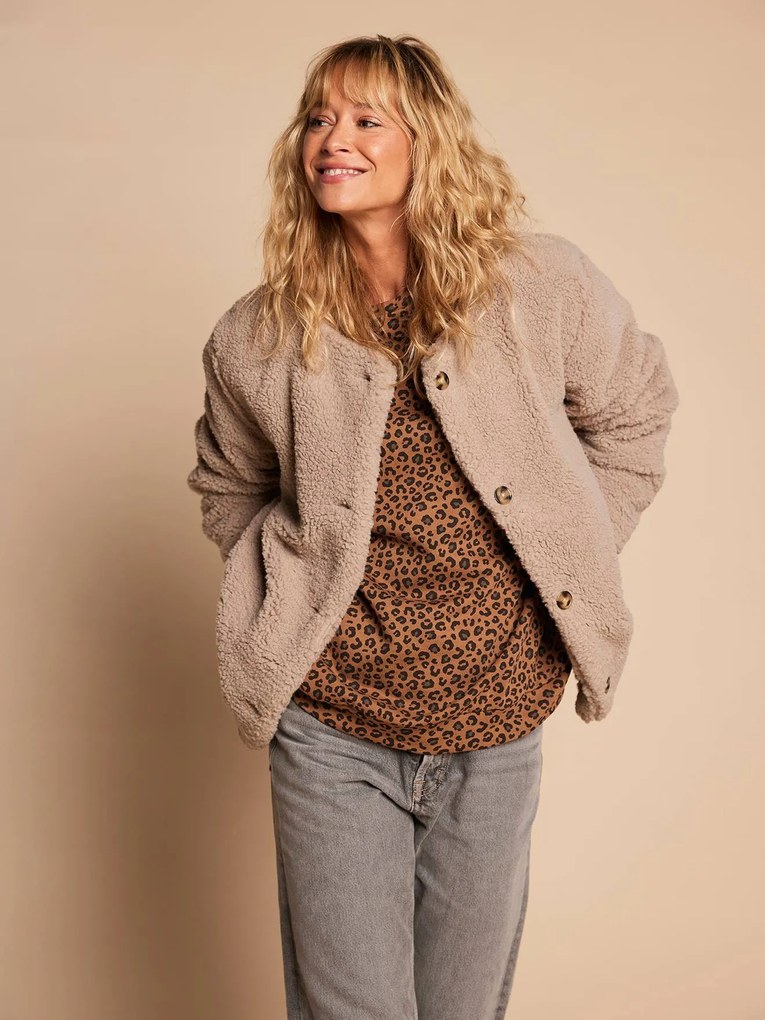 Casaco em sherpa com forro de leopardo, coleção cápsula mãe-filha ENVIE DE FRAISE, para mulher toupeira