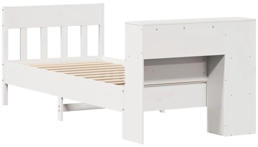 Cama com estante sem colchão 75x190 cm pinho maciço branco