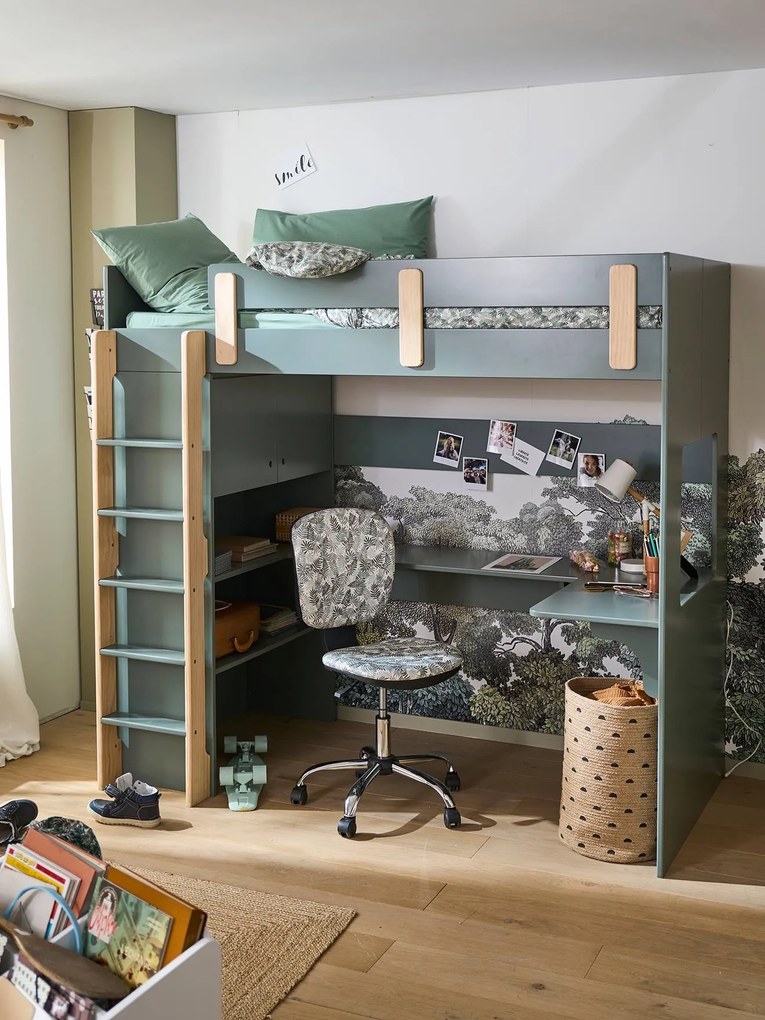 Combinado Cama mezanino, TEMA EVEREST verde escuro liso