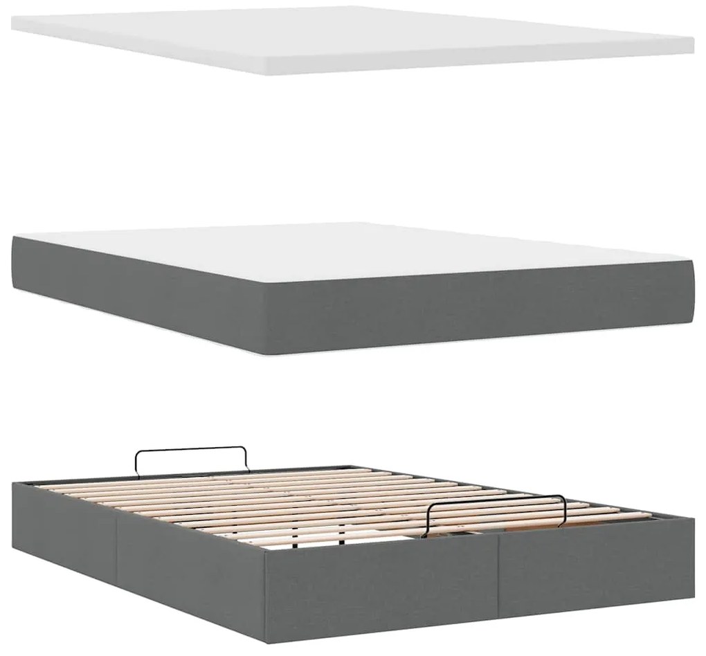 Cama otomana com colchão 140x190 cm tecido cinzento escuro
