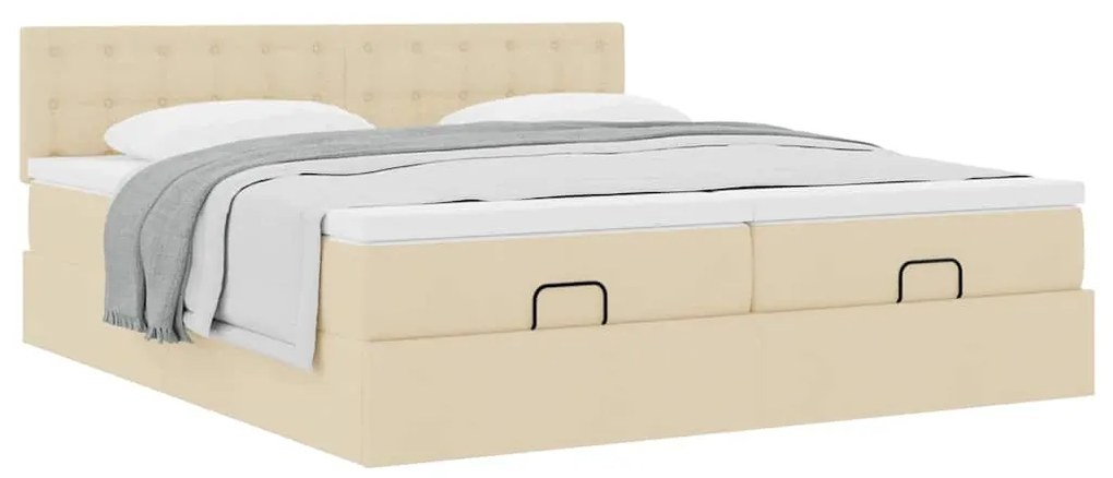 Estrutura de cama otomana com colchões tecido creme 200x200cm