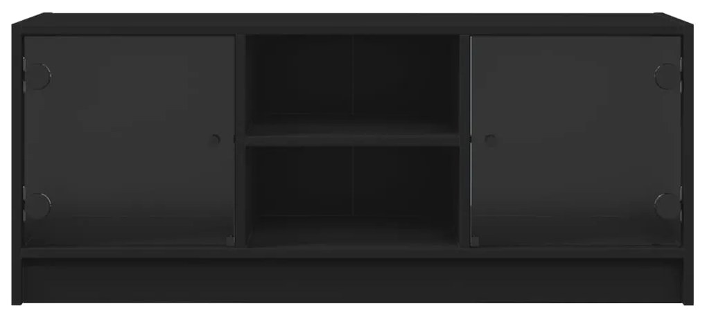 Móvel de TV c/ portas de vidro 102x37x42 cm preto