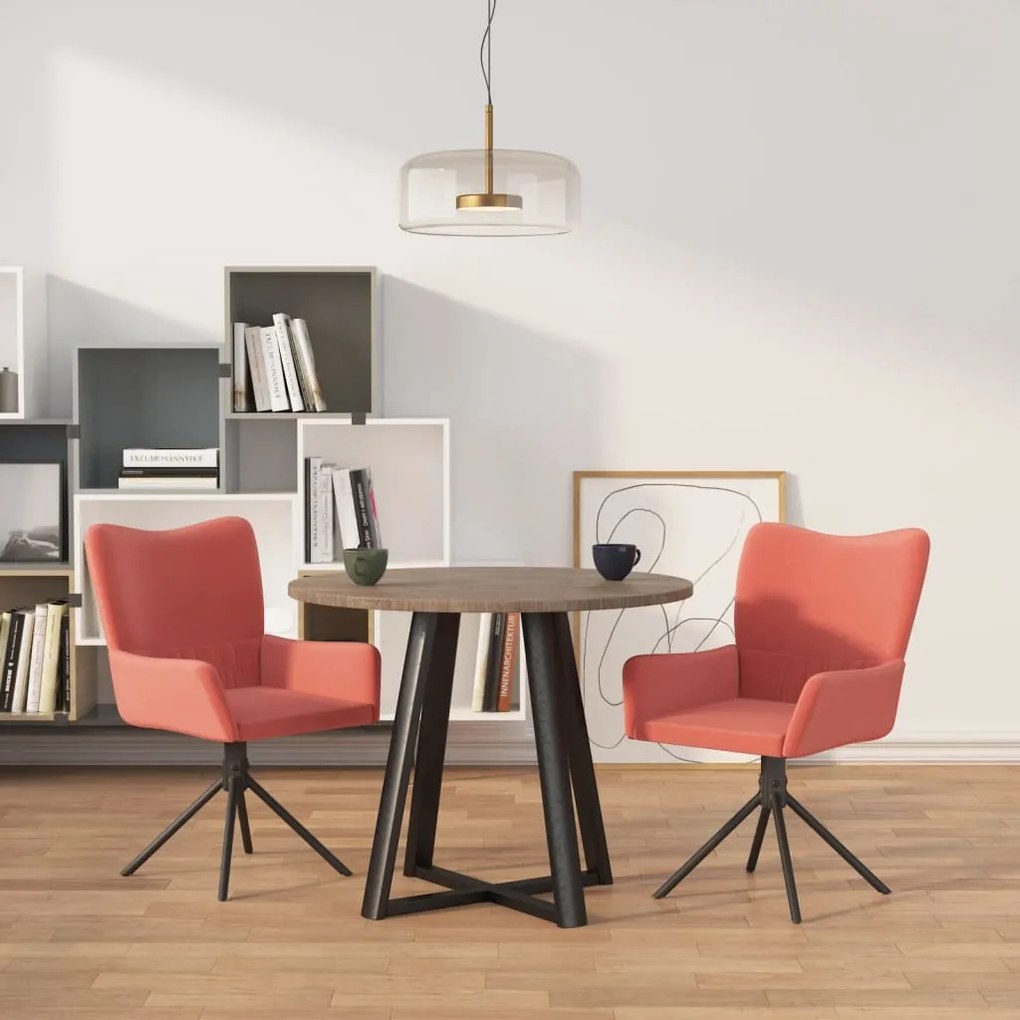 344813 vidaXL Cadeiras de jantar giratórias 2 pcs veludo rosa