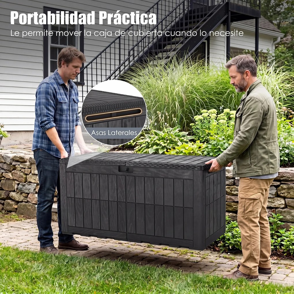 Baú de Arrumação Exterior, 121 x 53 x 61 cm, Função de Banco de Jardim, Preto