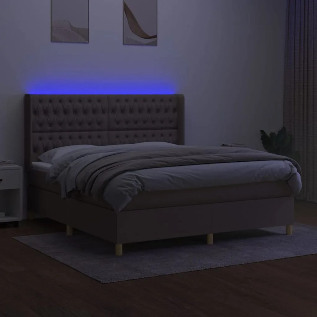 Cama box spring colchão/LED 160x200 cm tecido cinza-acastanhado