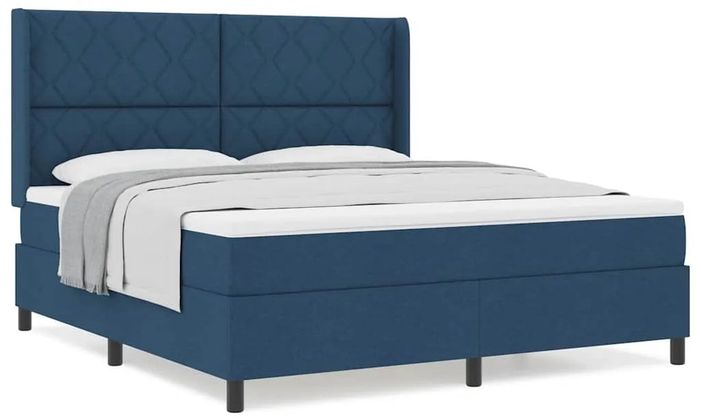 Cama com Estrado e Colchão - Azul - 180 x 200 cm - Tecido