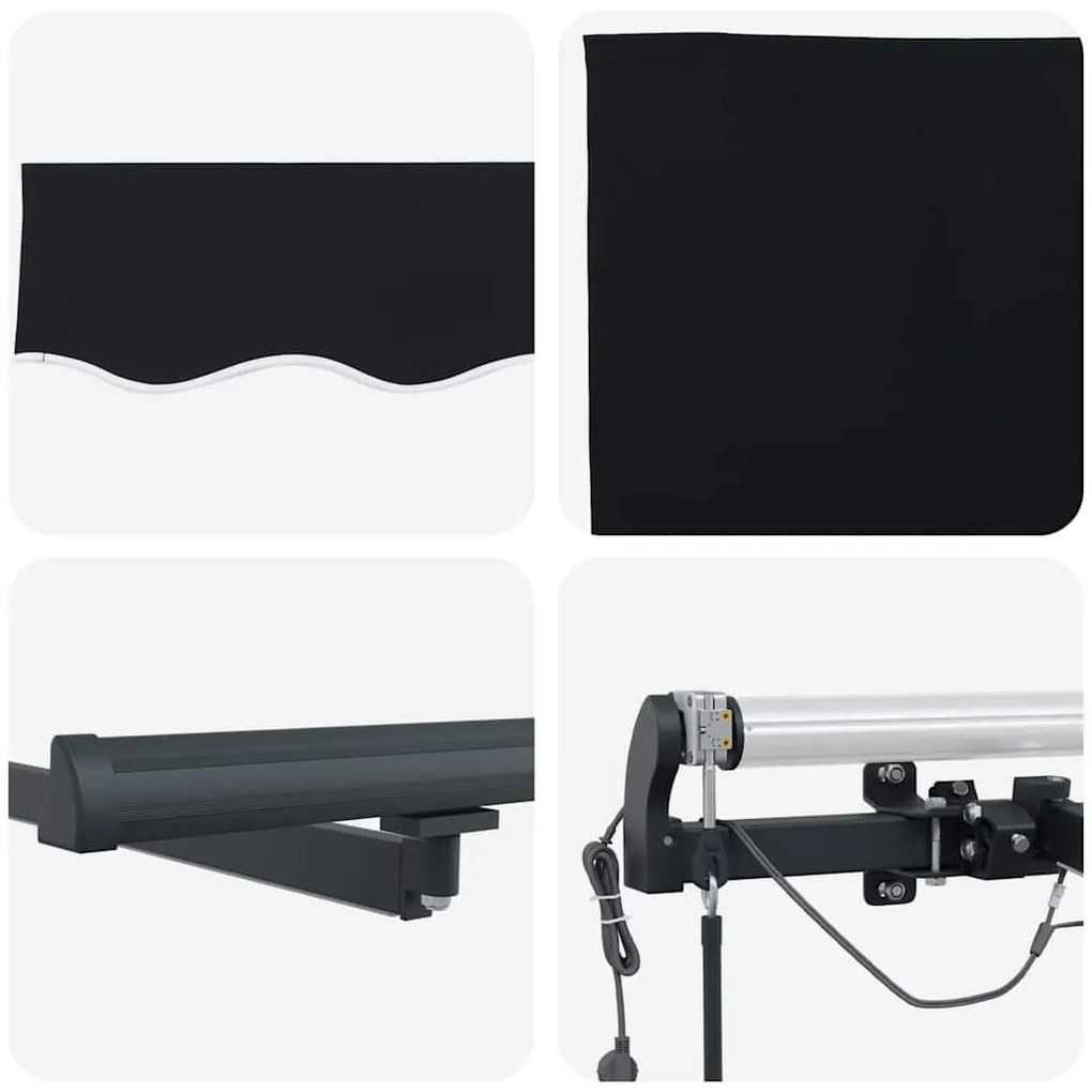 Toldo Retrátil Automático vidaXL com LED Preto 400x350 cm
