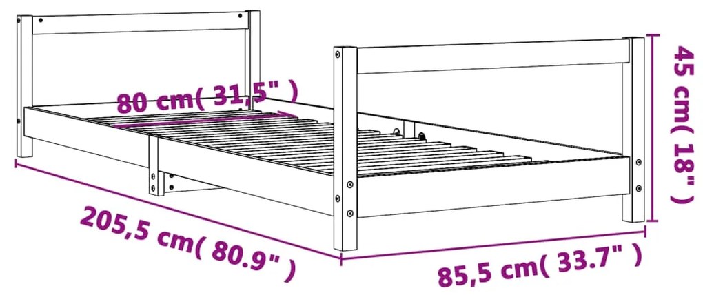 Estrutura de cama infantil 80x200 cm madeira de pinho maciça