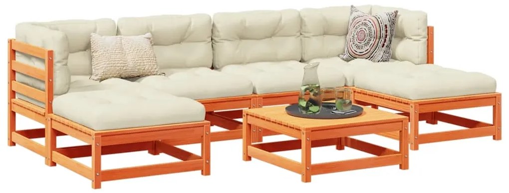 vidaXL 7pcs conj. sofás jardim c/ almofadões pinho maciço castanho mel