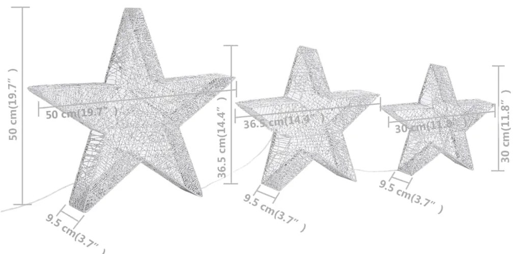 Estrelas de Natal com luzes LED 3 pcs ext./int. arame prateado