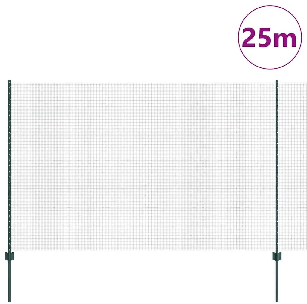 Cerca de Arame Soldado com 11 Postes em U Verde 1,6x25 m Aço