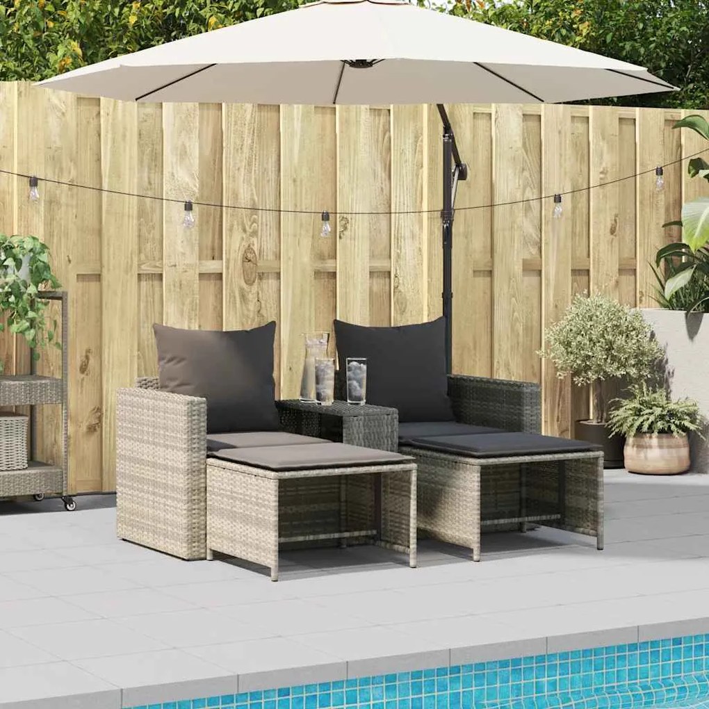 5 pcs conjunto sofás de jardim c/ almofadões empilhável vime PE