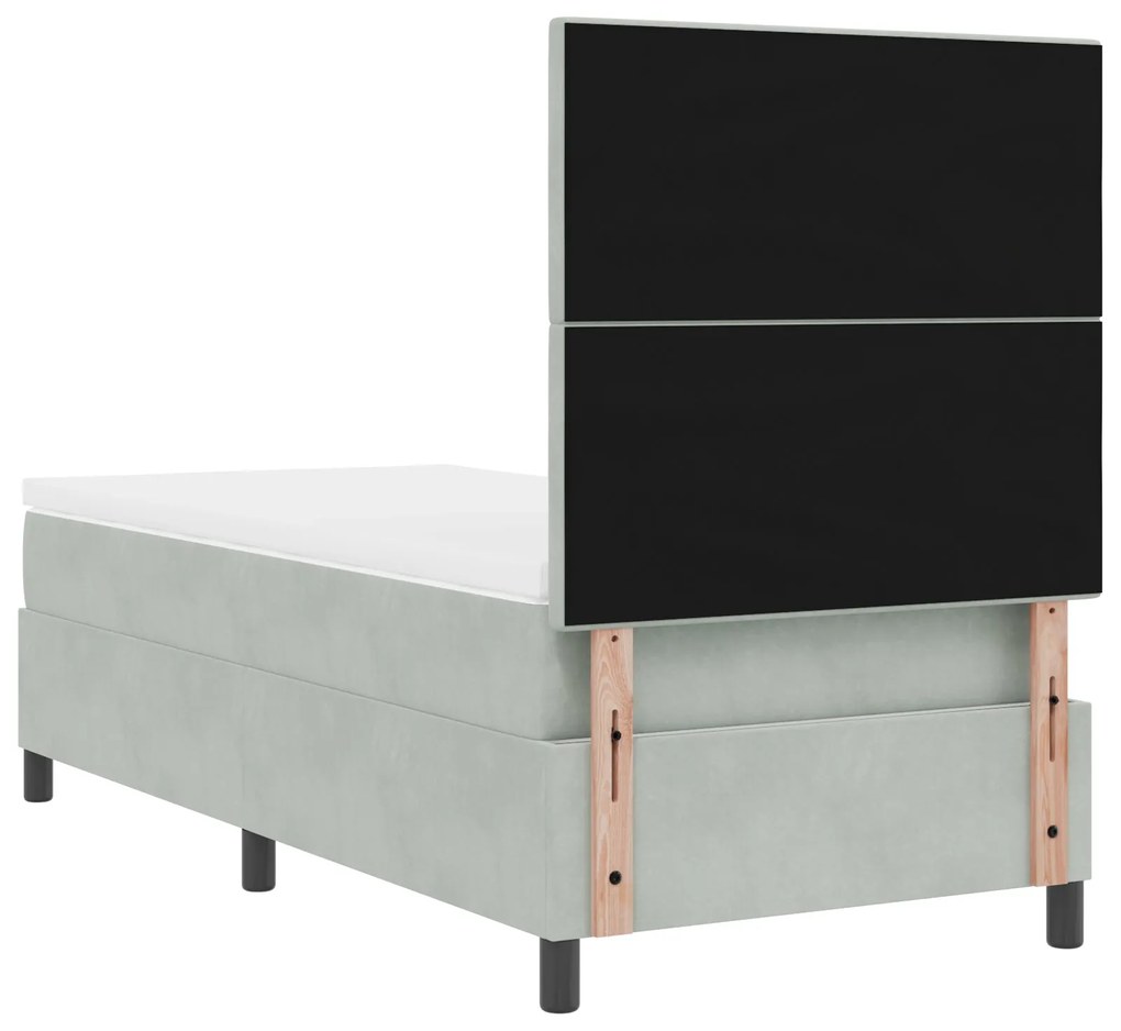 Cama Box Spring com Colchão Cinza Claro Solteiro Veludo