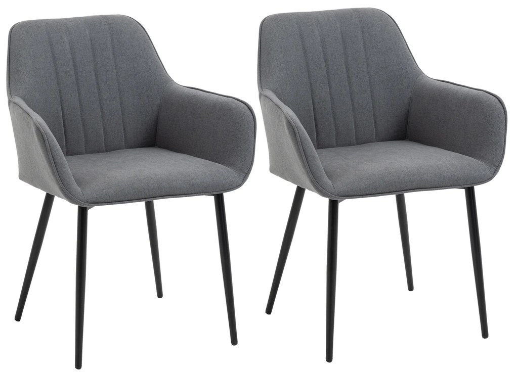 HOMCOM Conjunto de 2 Cadeiras para Mesa de Jantar Estofadas em Linho com Encosto e Pés de Metal 59,5x56,5x81 cm Cinza | Aosom Portugal
