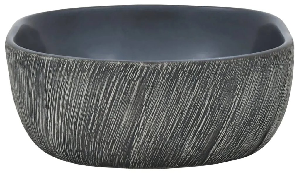 Lavatório de bancada oval 47x33x13 cm cerâmica preto e cinza