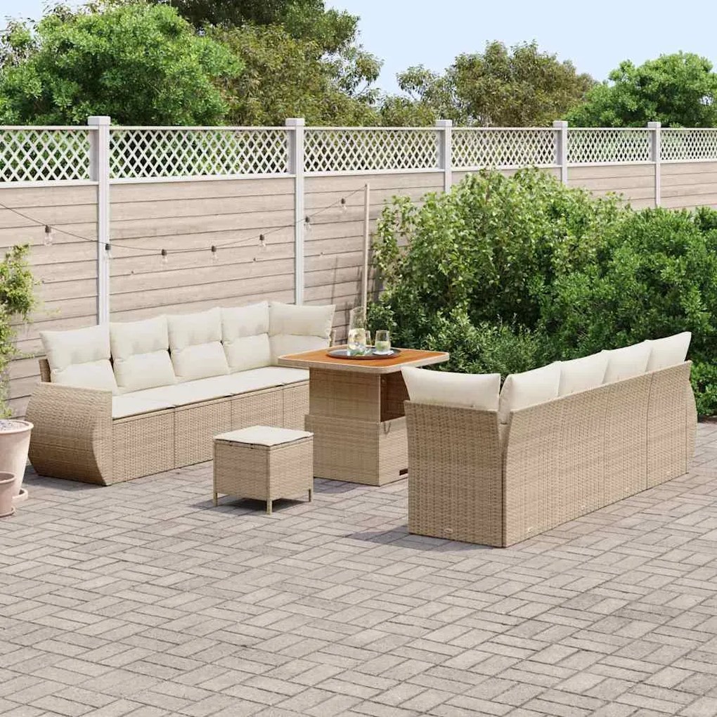 Conjunto de Sofá de Jardim com 11 Peças e Almofadas Bege, Rattan de Po