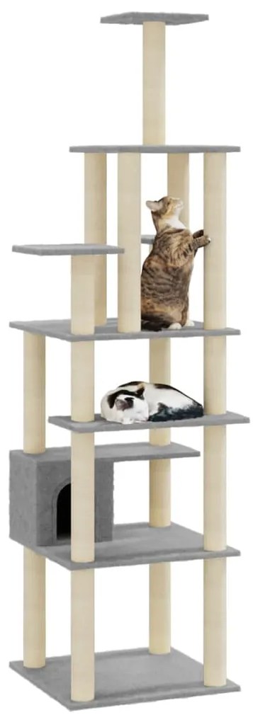 Árvore p/ gatos c/ postes arranhadores sisal 183 cm cinza-claro