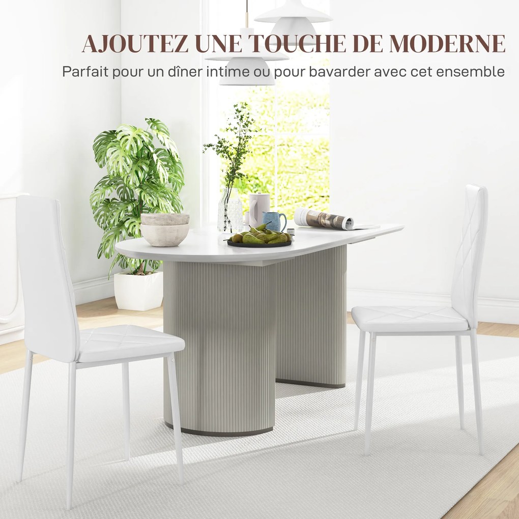 Conjunto de 2 cadeiras de sala de jantar com encosto alto, revestimento sintético e pés em aço, branco
