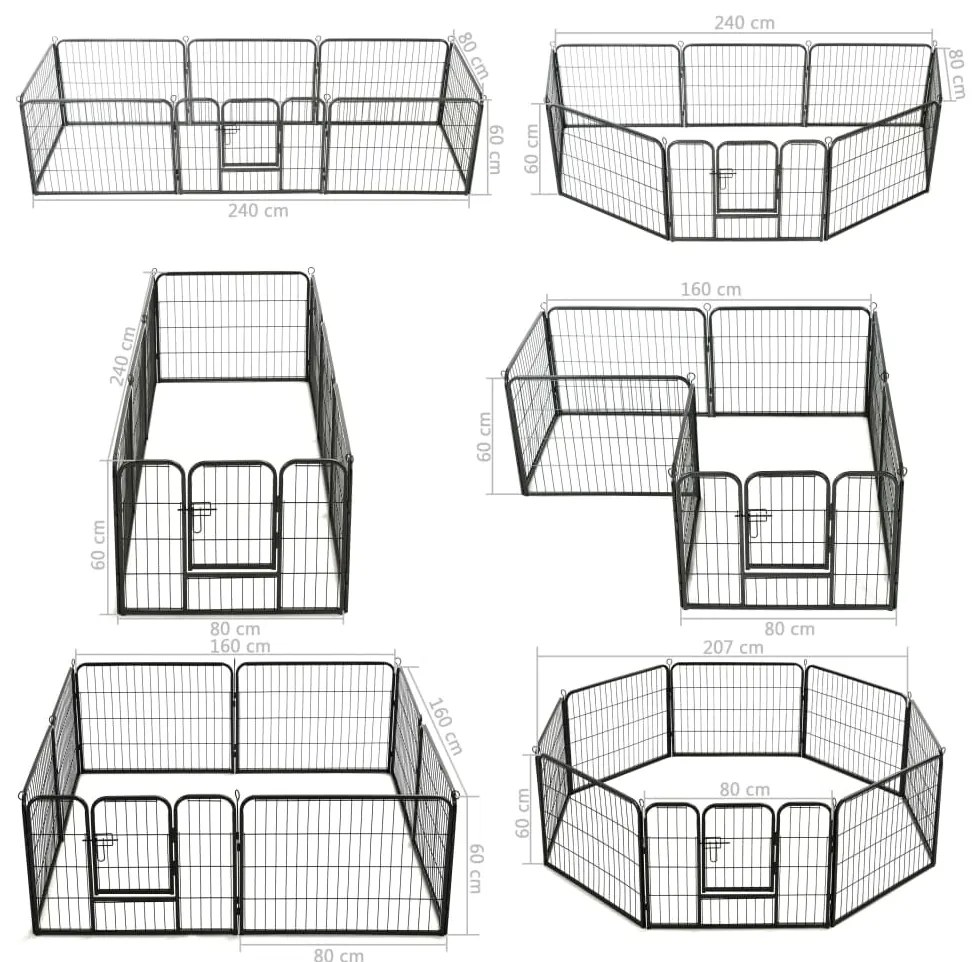 Parque para cães 8 painéis aço 60x80 cm preto