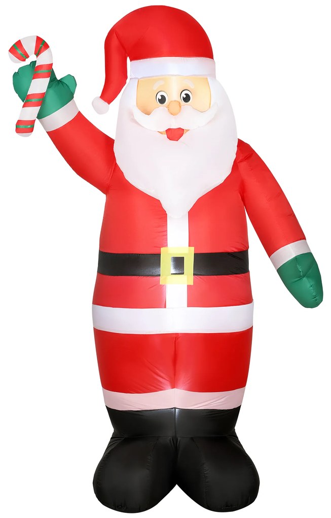 Pai Natal Insuflável 240 cm com Bastão Luzes LED e Inflador Elétrico Decoração Natalícia para Exteriores e Interiores Multicor