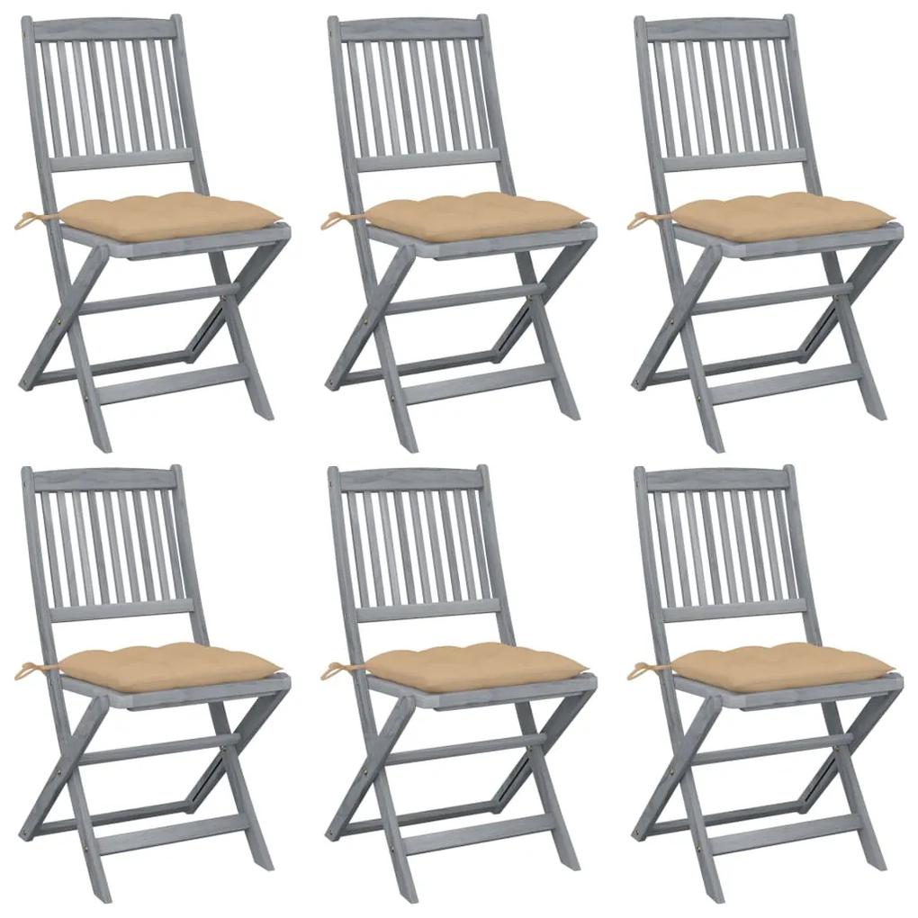 3065452 vidaXL Cadeiras exterior dobráveis c/ almofadões 6 pcs acácia maciça