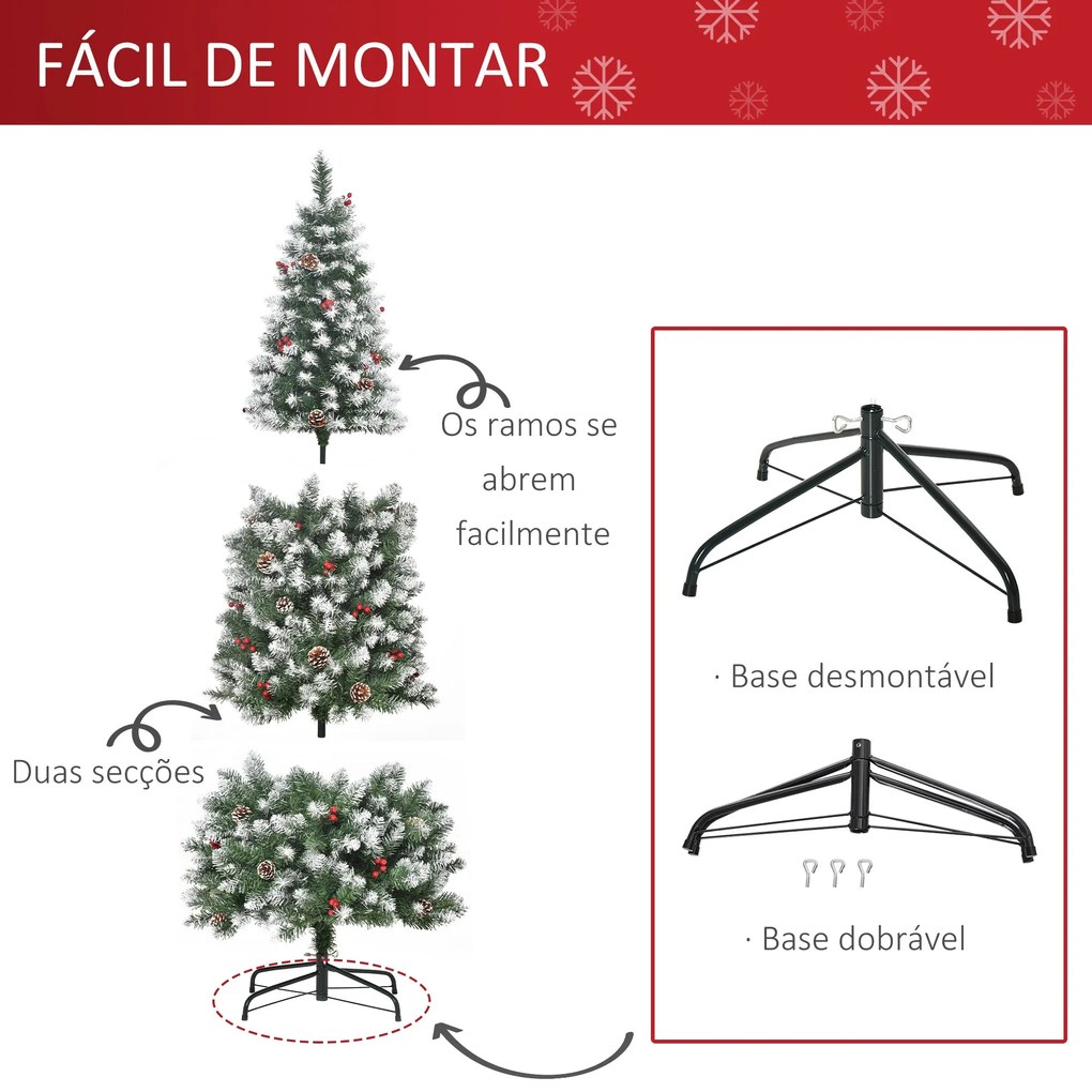 Árvore de Natal Artificial 180 cm Ignífugo com 618 Ramos 34 Bagas 30 P