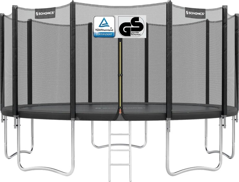Trampolim de 427 cm com rede de segurança e varas retas, preto