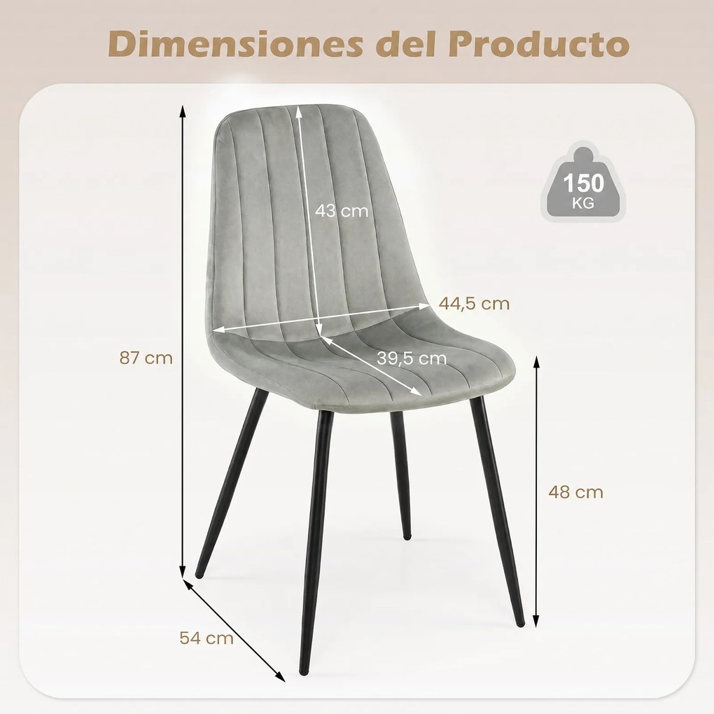 Conjunto de 4 Cadeiras de Jantar, 54 x 44,5 x 87 cm (MESA NÃO INCLUIDA), Estrutura Metálica Reforçada, Cinzento
