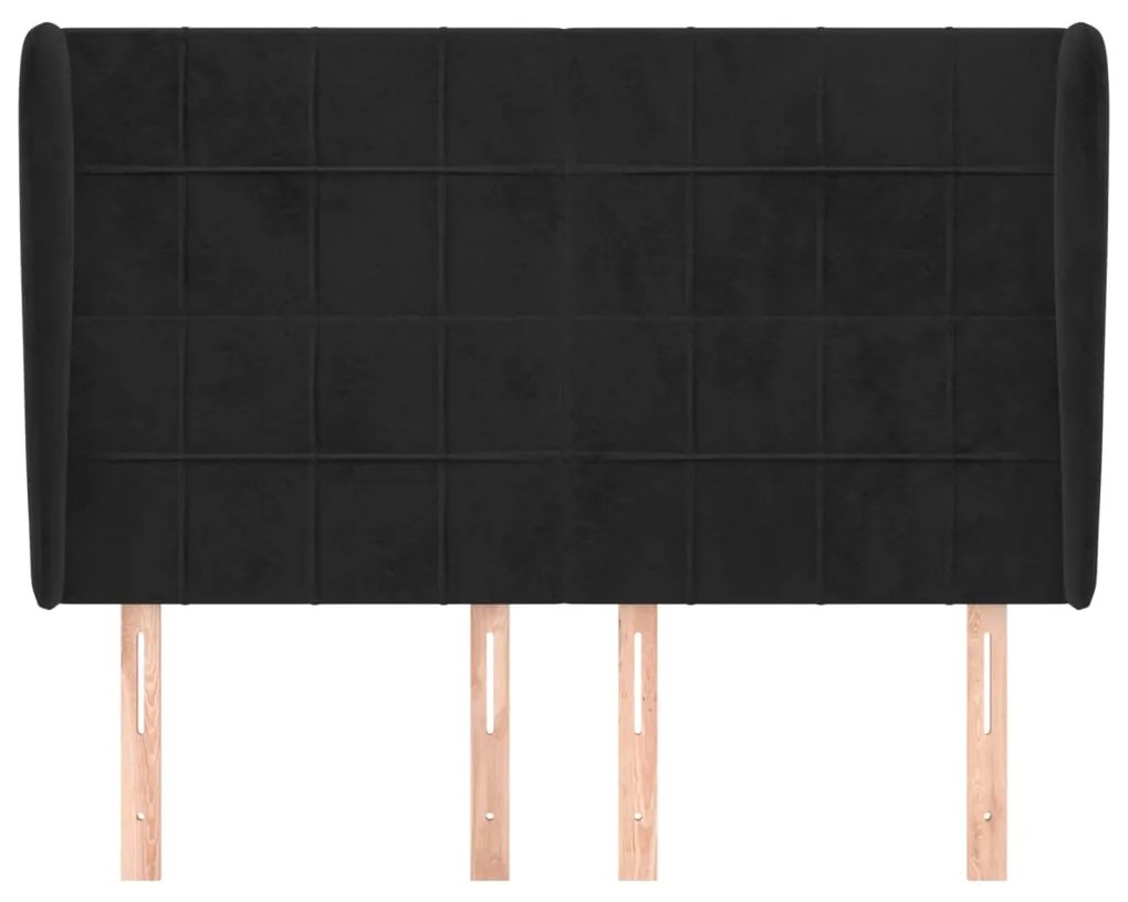 Cabeceira de cama c/ abas veludo 147x23x118/128 cm preto