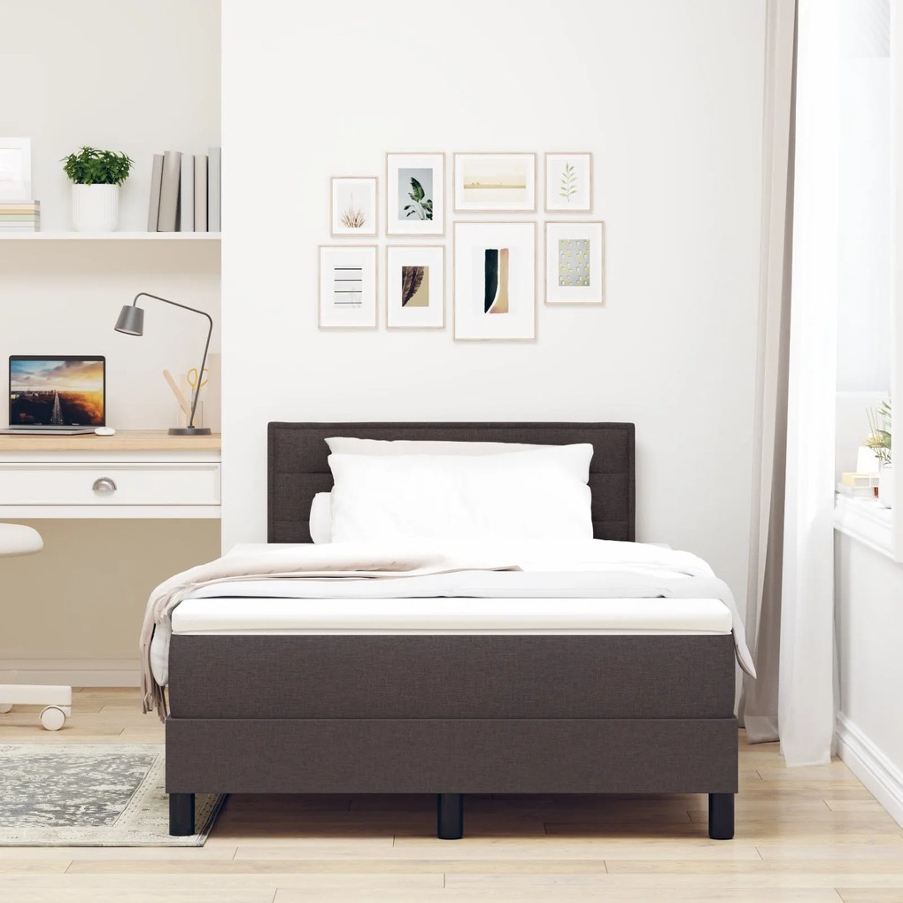 Box Spring Bed com Colchão Marrom Escuro 120x200 cm Tecido