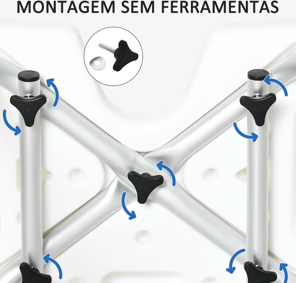 Cadeira para Duche Antiderrapante com Altura Ajustável de 6 Níveis e Apoio para os Braços Regulável 54x52x70-82cm Branco