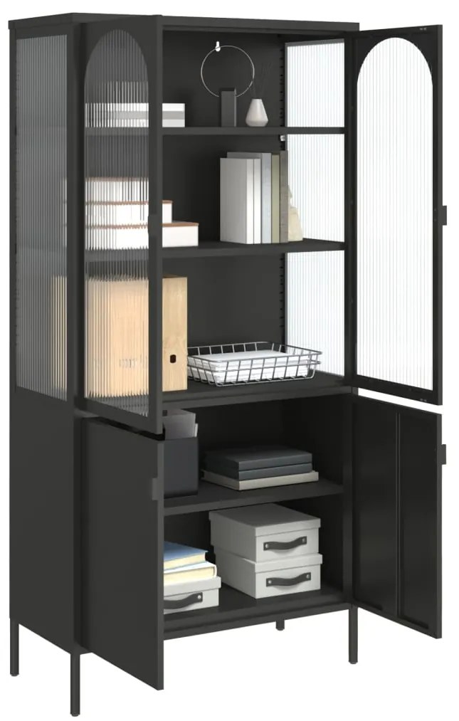 Móvel alto 90x40x180 cm vidro e aço preto