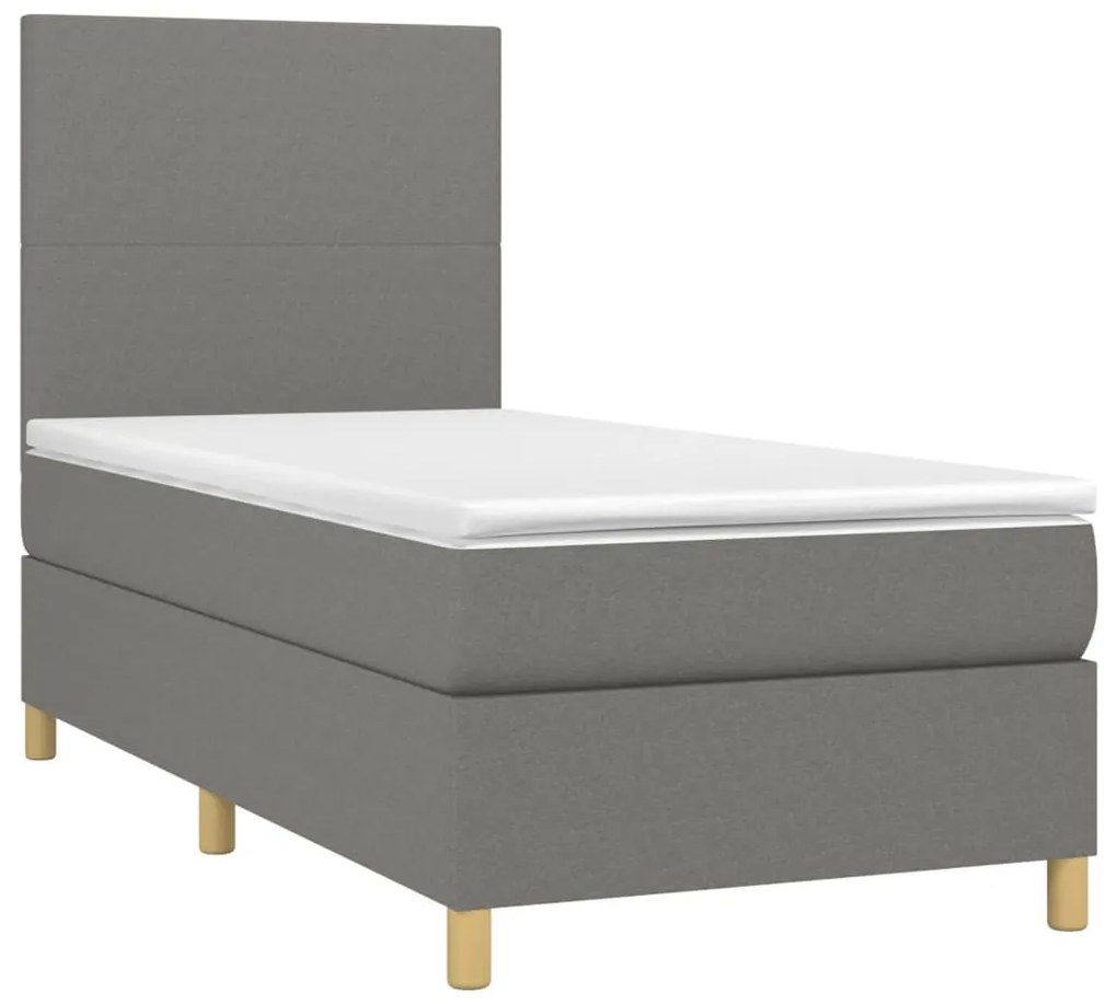 Cama box spring c/ colchão e LED 90x200 cm tecido cinza-escuro