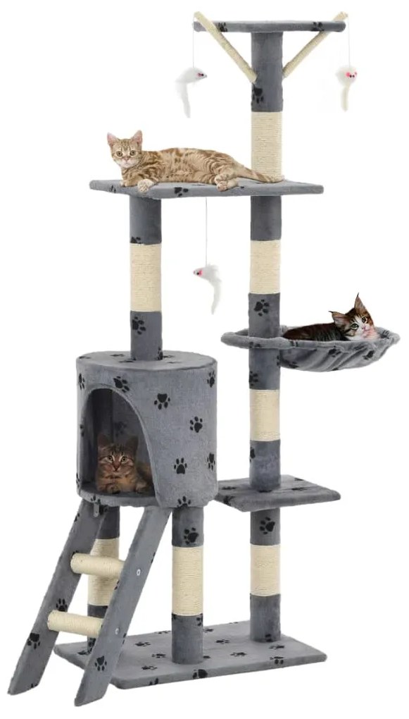 vidaXL Árvore para gatos c/postes arranhadores sisal 138 cm cinzento