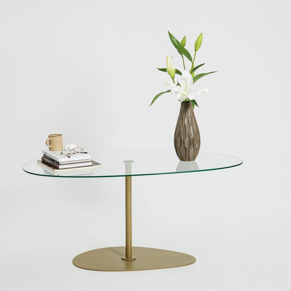Mesa de Centro Porto – Transparente e Dourado – 90x40x60 cm
