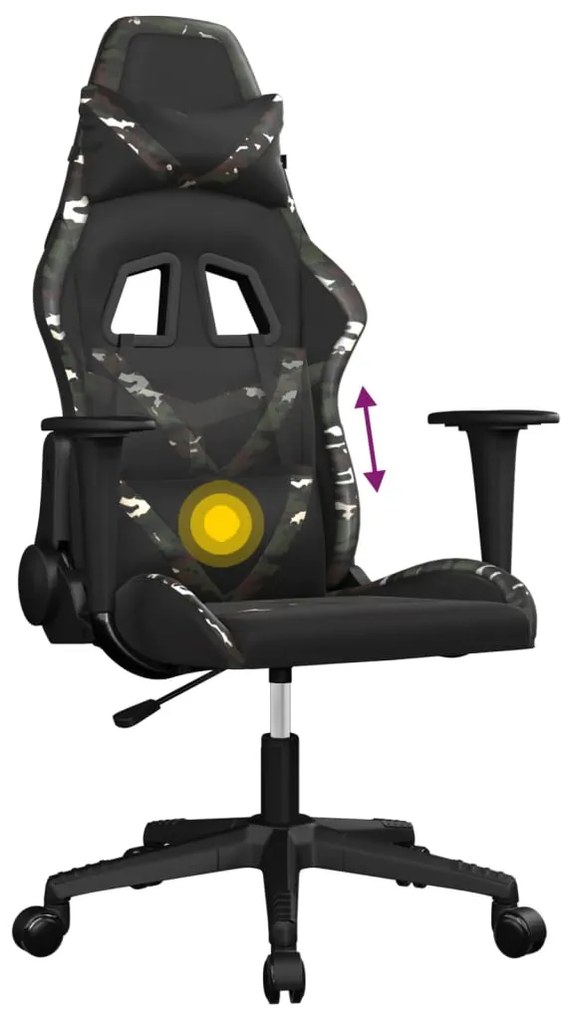 Cadeira gaming massagens couro artificial preto e camuflagem