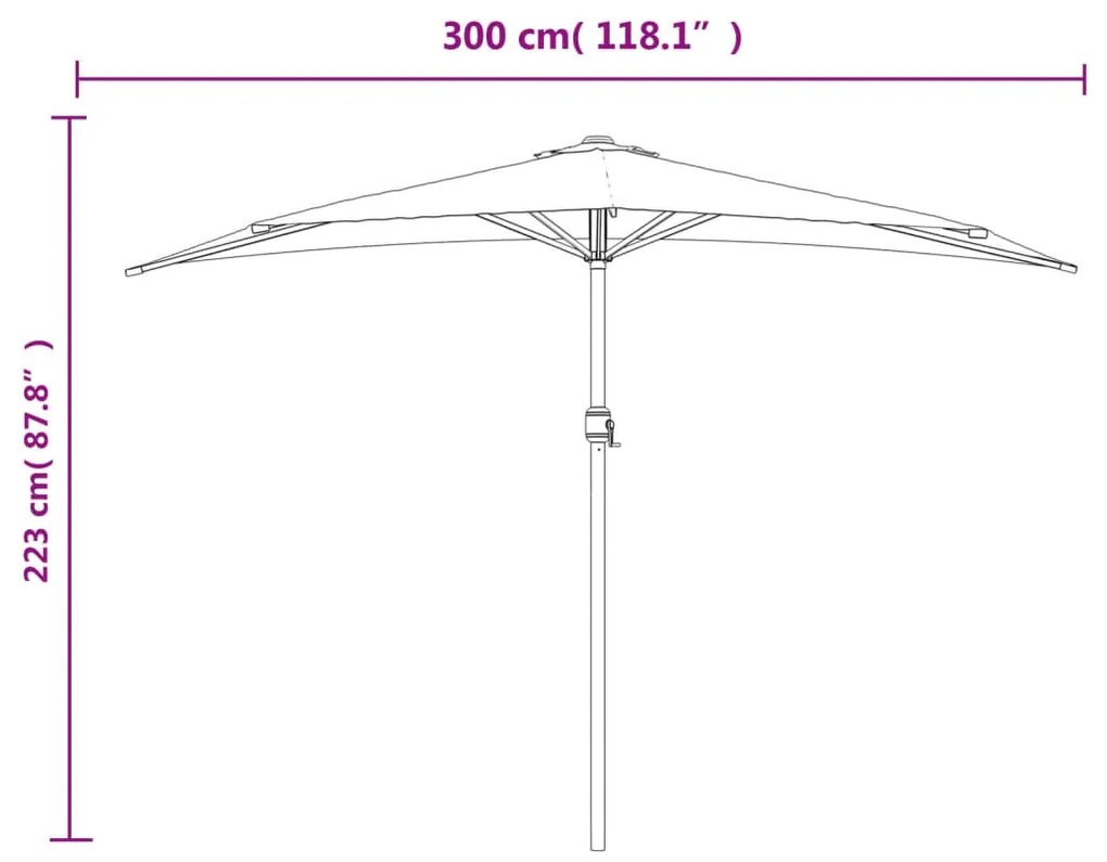 Guarda-sol poste alumínio semicircular 300x155x223 cm terracota