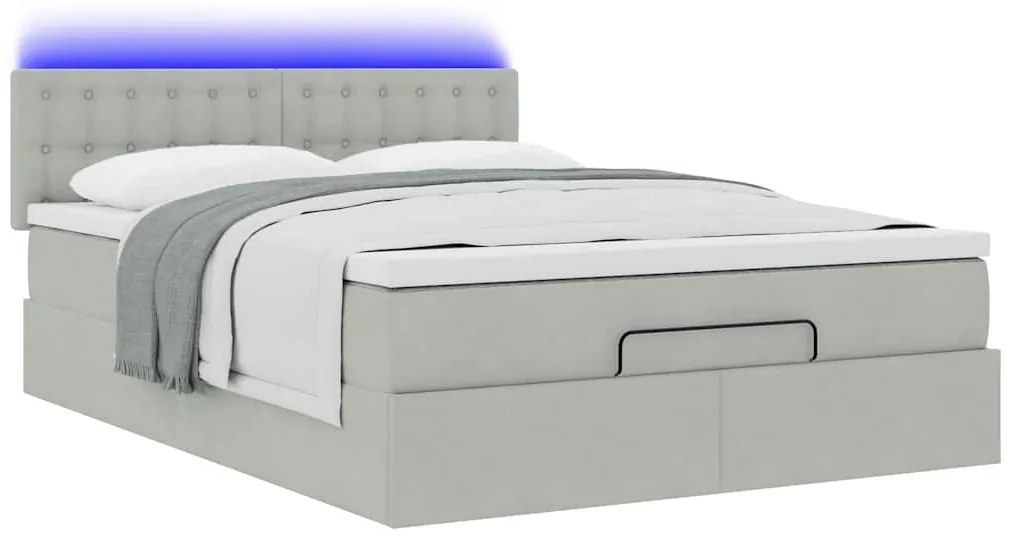Estrutura de cama otomana com colchão 140x200 cm cinzento claro