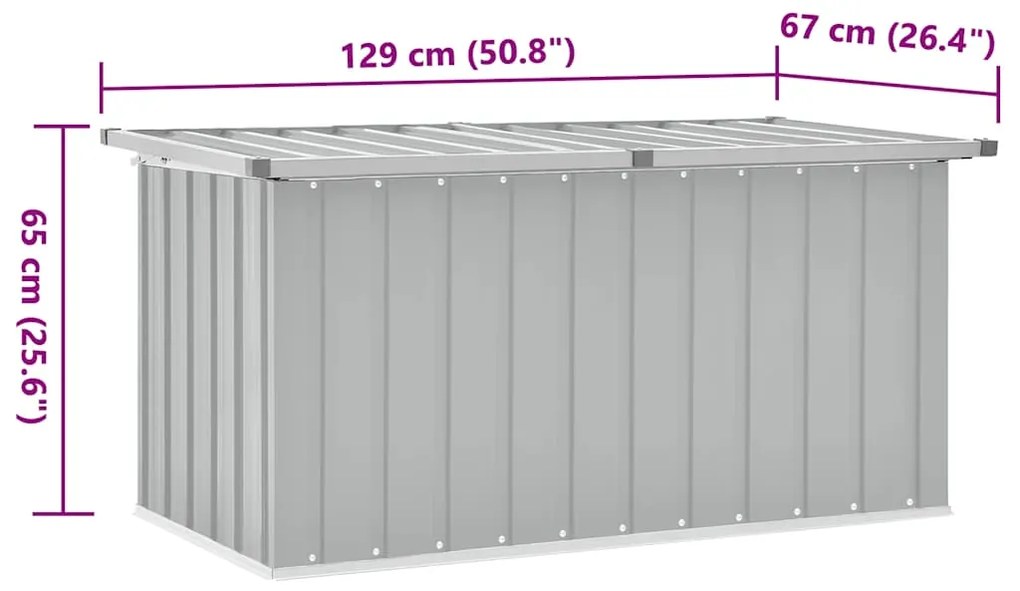 Caixa de arrumação para jardim 129x67x65 cm cinzento