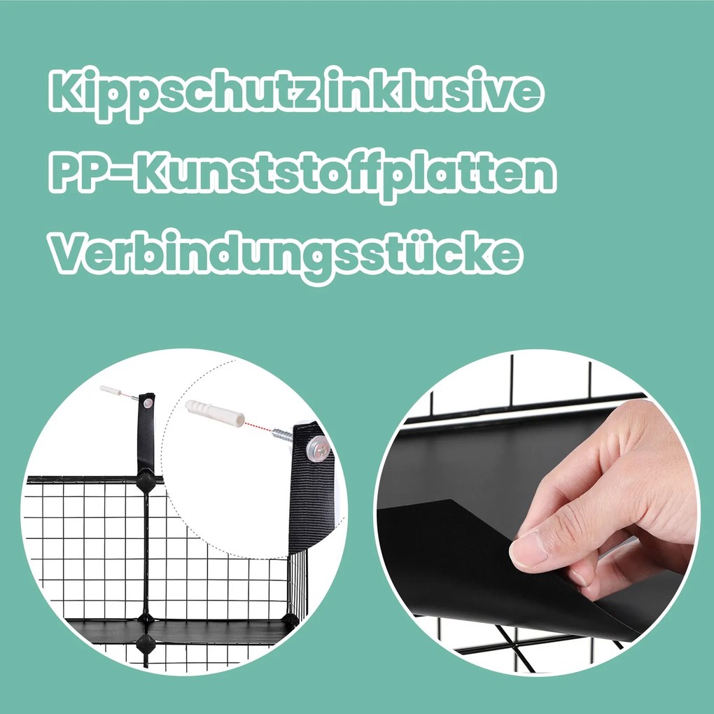 Sistema de prateleiras encaixáveis arrumação com 16 cubos de grelha 123 x 31 x 123 cm (L x P x A) Preto