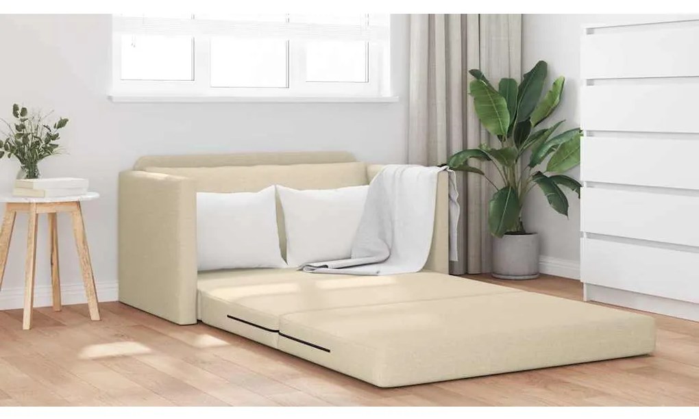 Sofá-Cama 2 em 1 Creme 124x71x78 cm Tecido
