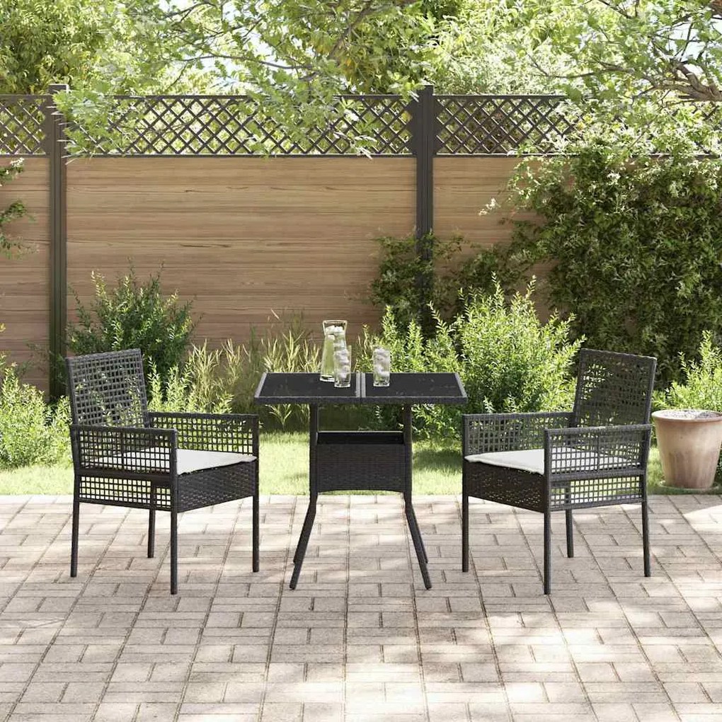Conjunto de Jantar para Jardim 3 Peças Rattan Preto