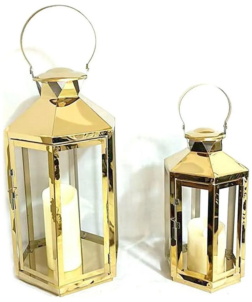 Lantaarn DKD Home Decor Cristal Dourado Aço (24 x 21 x 46 cm) (2 pcs)