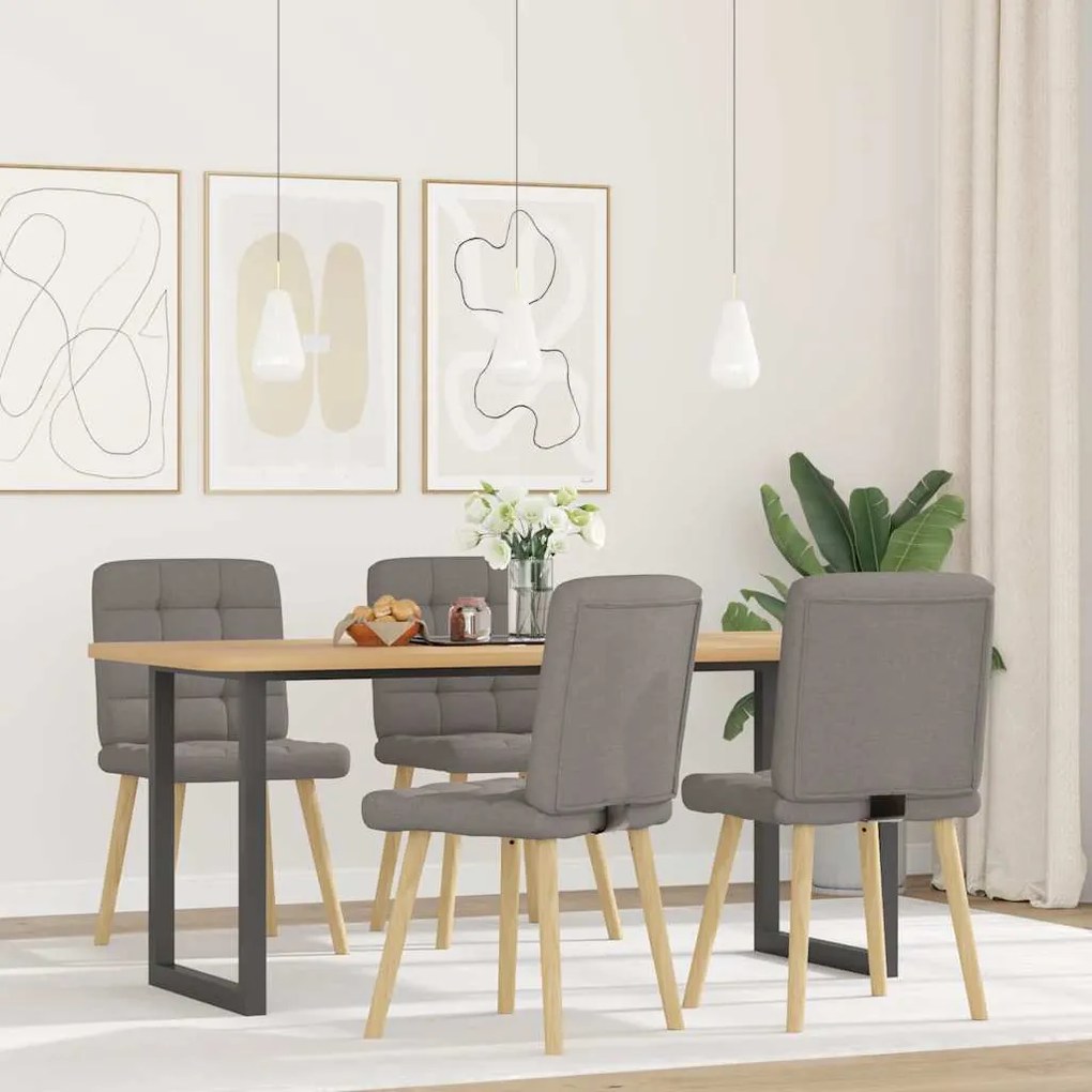 Cadeiras de jantar 4 pcs tecido cinzento-acastanhado