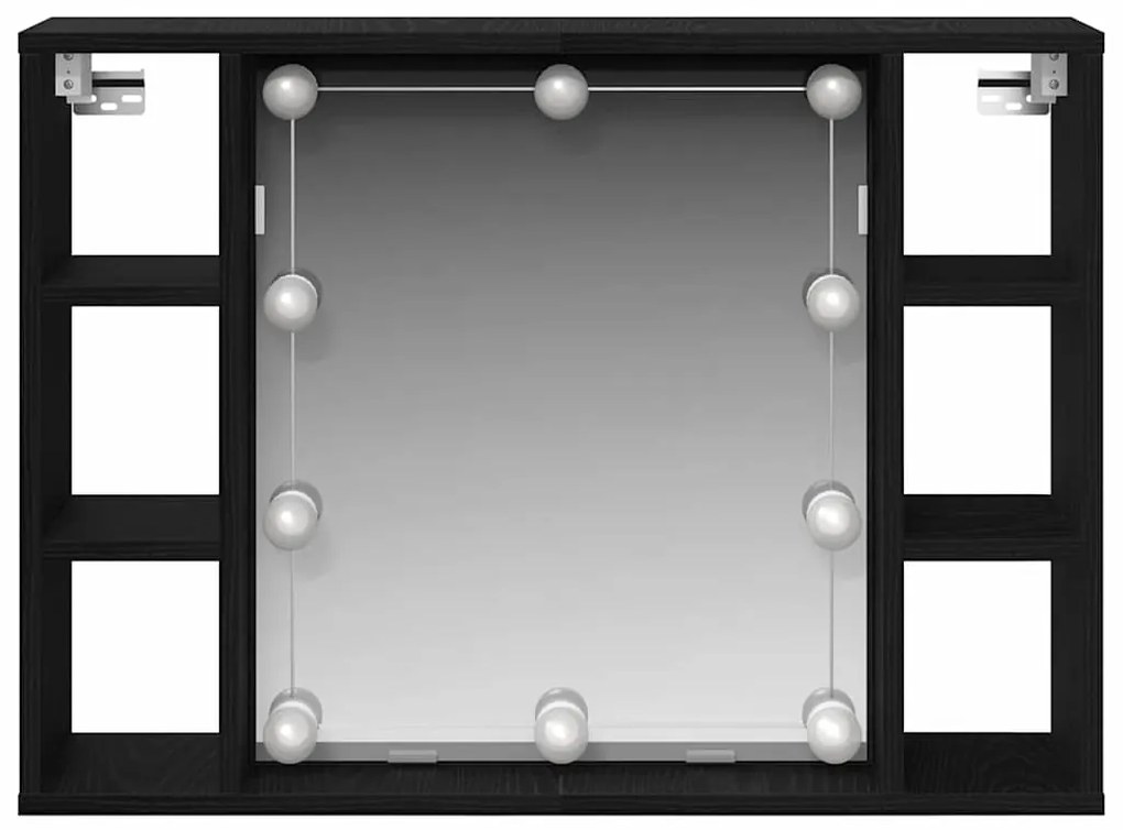 Armário Espelho LED vidaXL - Carvalho Preto - 76x15x55 cm - Feito de M